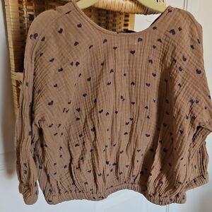 Zara Brown Heart Print Muslin Textured Blouse